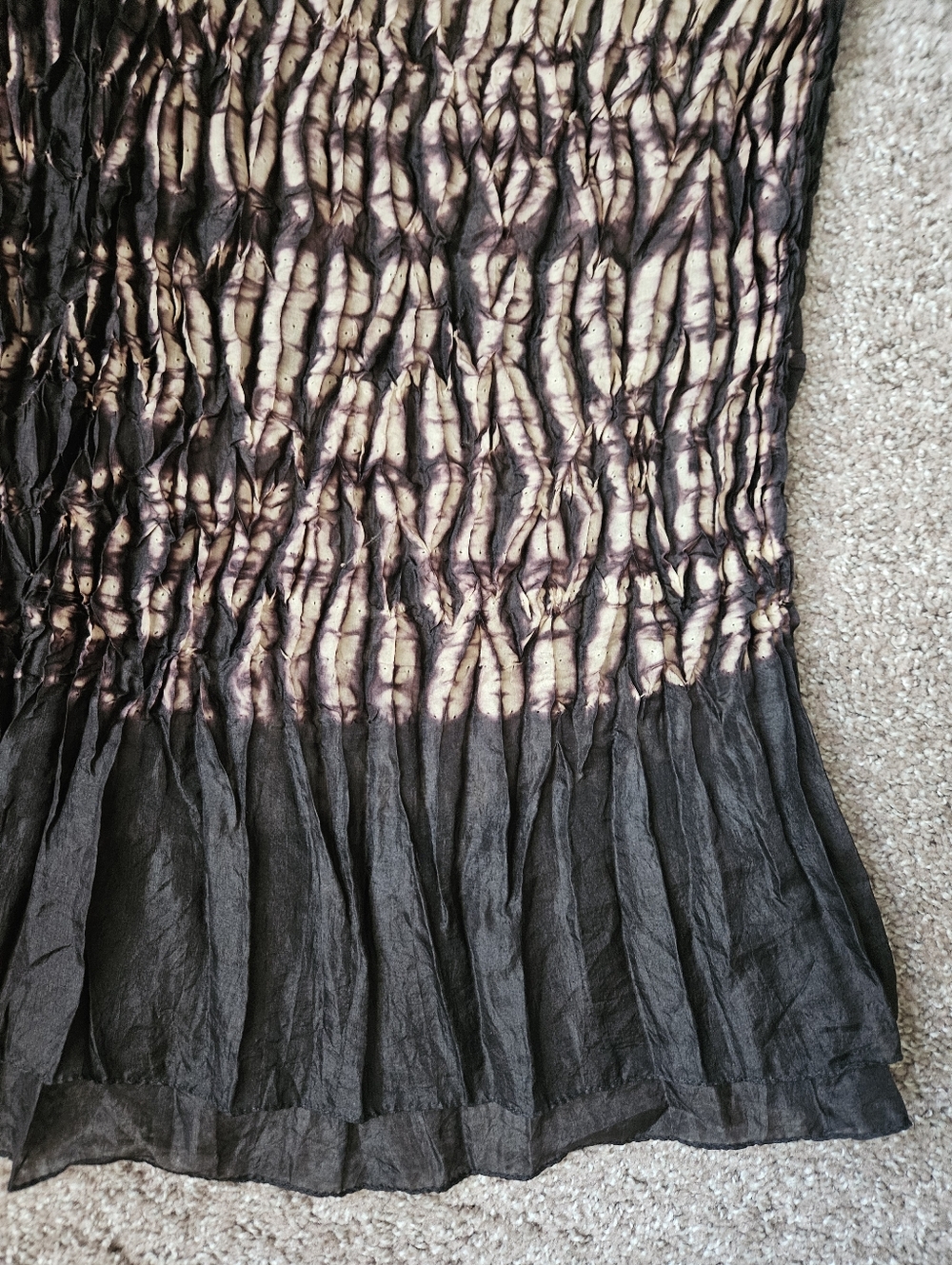 NWOT PASSIGATTI ITALY Black & Brown Tie-Dye Batik Silk Chiffon Pleated Scarf - Picture 4 of 7